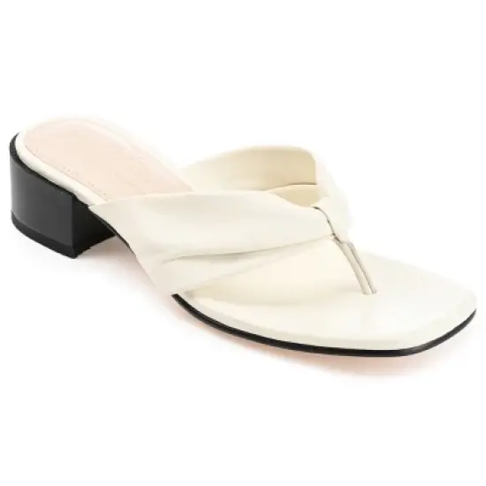 Journee Signature Womens Genuine Leather Francine Slip On Stacked Heel Sandals image {11}