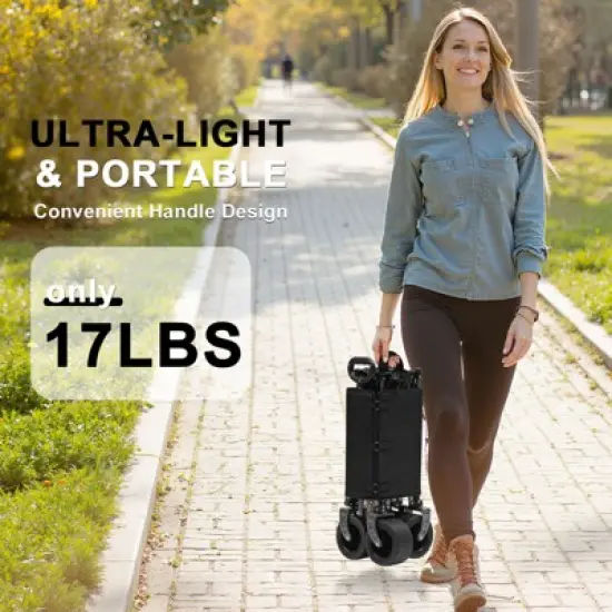 SUGIFT Vertical Folding Collapsible Wagon Cart, 150L Capacity, 600 lbs Load, Shock-Absorbing Wheels, Steel Frame, Black image {4}