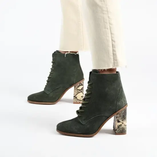 Journee Signature Womens Genuine Leather Edda Almond Toe Block Heel Combat Booties image {8}