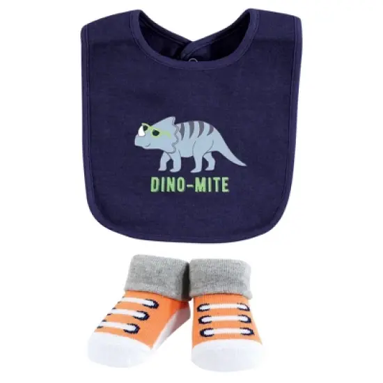 Hudson Baby Infant Boy Cotton Bib and Sock Set, Cool Dinosaurs, One Size image {3}