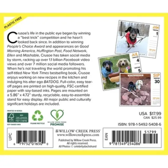 Willow Creek Press 2026 Crusoe the Celebrity Dachshund Box Calendar image {1}