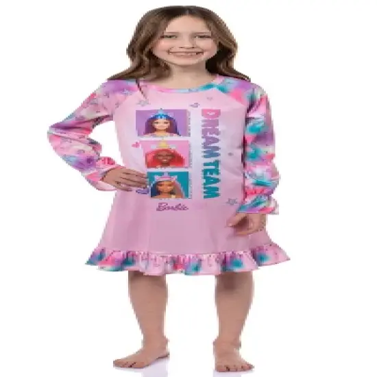 Barbie Girls' Dream Team Characters Unicorn Sleep Pajama Dress Nightgown Pink image {1}