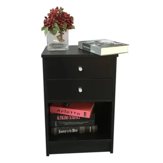 40 x 30 x 60cm Round Handle Night Stand with Two Drawer Black image {4}