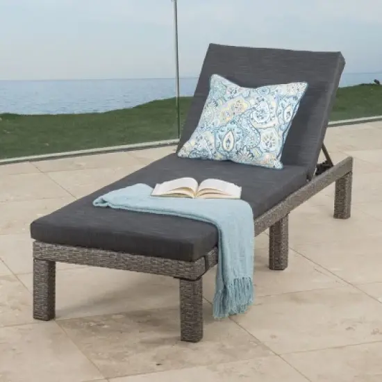 Wicker Chaise Lounge with Water-Repellent Cushion,Outdoor Rattan Chaise Lounge Chair with Iron Frame,Single Patio Chaise Lounge-Cuddlewood image {1}
