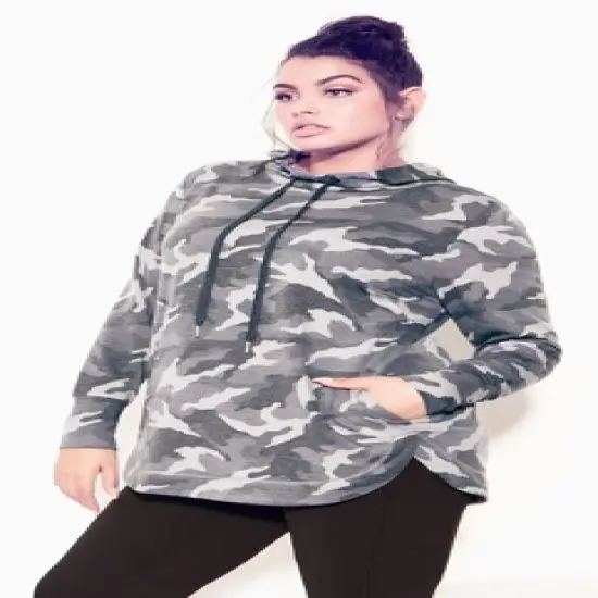 Women's Plus Size Pocket Print Sweat Top - gray camo | ZIM & ZOE image {3}