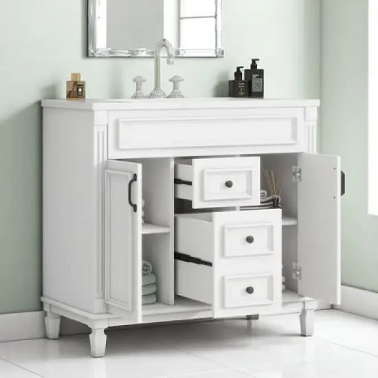 Mshliw 36 Inch Bathroom Vanity with Sink, Modern Freestanding Storage Cabinet with 2 Soft Closing Doors and 2 Drawers, Single Sink Bath Vanity(Blue) image {3}