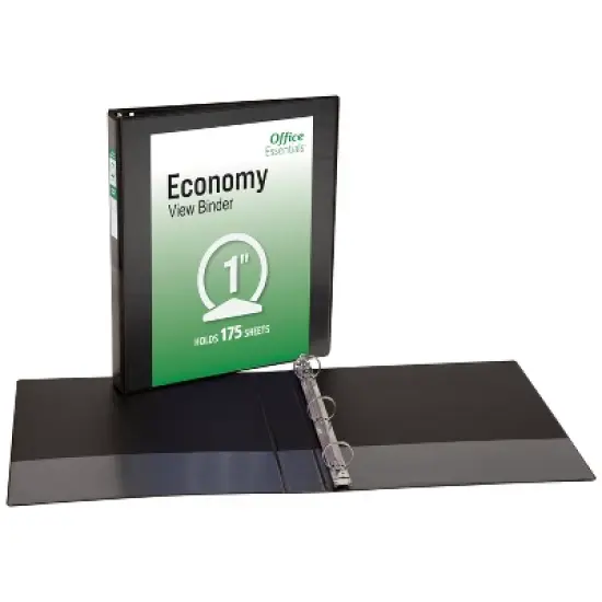 Office Essentials Economy View 3 Ring Binders, 1" Round Rings, 1.4" Spine, 175-Sheet Capacity, Black Binders (4-Pack of 03127) image {6}