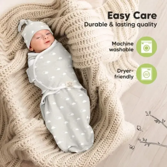 3-Pack Organic Swaddle Sleep Sacks Baby with Knot Hats, Newborn Premies Swaddles Wrap 0-3 Months, Ergonomic Wearable Blanket image {6}