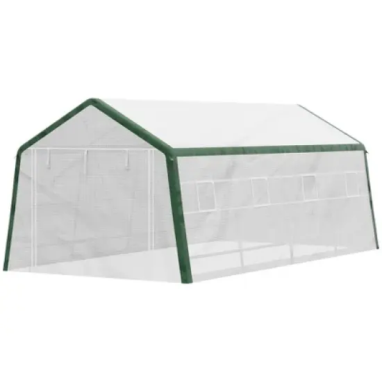 Outsunny 19.7' x 9.8' x 7.9' Outdoor Walk-in Greenhouse, Hot House with Mesh Windows, Bottom Vent, Zippered Door, PE Cover, Steel Frame, White image {3}