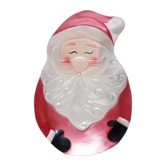 Transpac 14.96 in Multicolor Christmas Santa Platter Glass Serving Dish for Holiday Entertaining image {1}