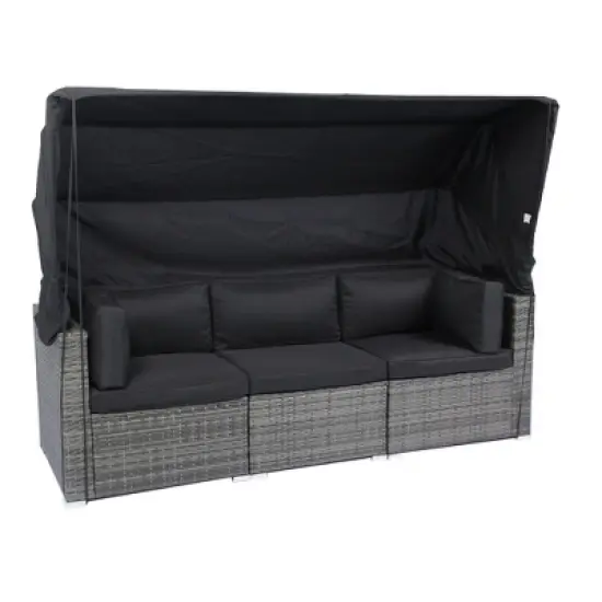 YOOCOZZ Outdoor PE Wicker Daybed & Sectional Sofa with Retractable Canopy and Removable Cushions - Black image {7}