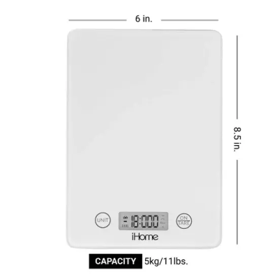 iHome 11lb Glass Kitchen Food Scale image {1}