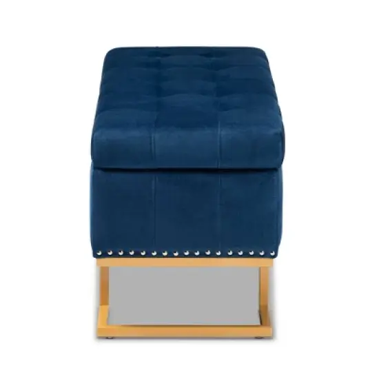 Ellery Velvet Fabric Upholstered Ottoman - Baxton Studio image {3}