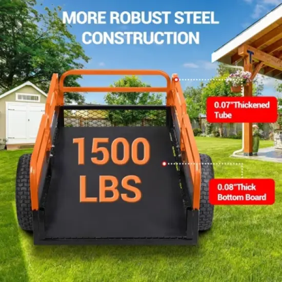 TROPOW 1500 LBS Heavy Duty Steel Dump Cart, Hand Pull or Foot Pedal Dump Cart for ATV, UTV, Lawn Mowers and Tractors image {4}