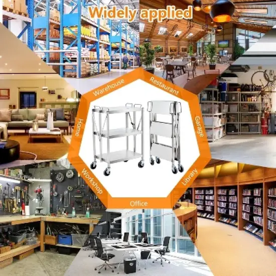 Foldable Utility Cart with Wheels 300LB Capacity Collapsible 3-Tier Rolling Tool Cart Stainless Steel for Home Garage Workshops Travel image {5}