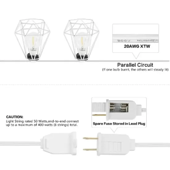 JONATHAN Y 10-Light Indoor/Outdoor 10 ft. Contemporary Transitional Incandescent G40 Diamond Cage String Lights image {5}