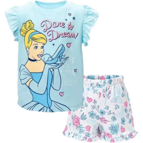 Disney Frozen Moana Princess Rapunzel Snow White Raya and the Last Dragon Girls Peplum T-Shirt and French TerryShorts Outfit Set Little Kid to Big Kid image {16}