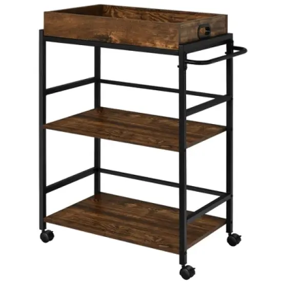 Costway 3-Tier Rolling Bar Cart Kitchen Serving Cart w/ Removable Tray & Handle image {9}