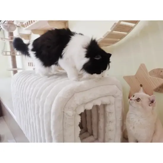 TiramisuBest Storage Ottoman Corduroy Bench Cat's Nest 3D Lamb Fleece Ottoman Oval Storage Bench Multi Functional Ottoman Seat Living Room image {4}