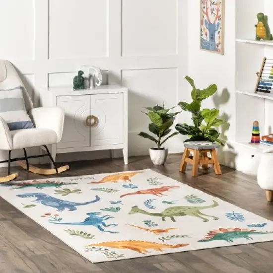 nuLOOM Eamon Dinosaur Machine Washable Kids Area Rug image {1}