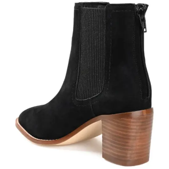 Journee Signature Womens Genuine Leather Tazlyn Round Toe Stacked Chelsea Booties image {6}