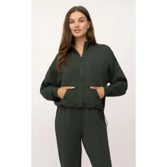 90 Degree By Reflex Womens Softlite Scuba Modal Nadia Half Zip Pullover Crop with Cinched Hem and Taylor Jogger Set image {1}