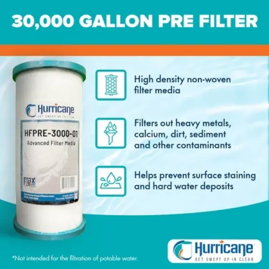 Hurricane PRE30000 Pre Fill Pool Filter Cartridge Replacement with Advanced Bond Filter and Optimal Waterflow for In Ground Pools, White image {2}