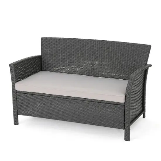 GDFStudio Franklin 51" Outdoor Wicker Loveseat with Steel Frame and Cushion image {1}