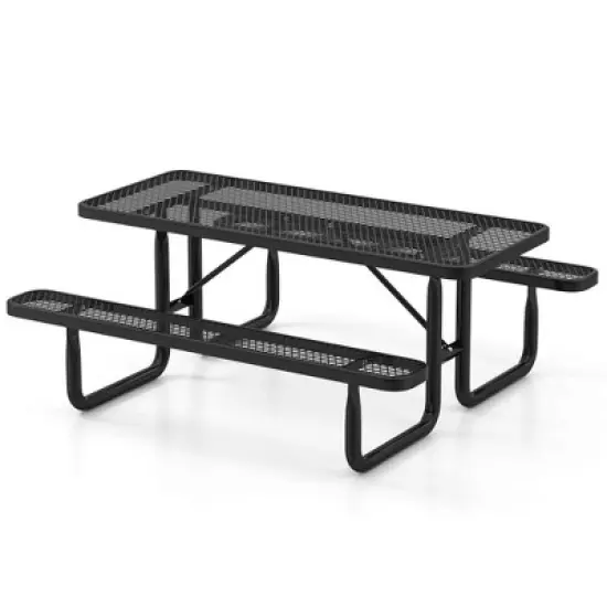 Costway 72" Coated Steel Camping Table with Seats Outdoor Picnic Table & Bench Set for 8 Black image {9}