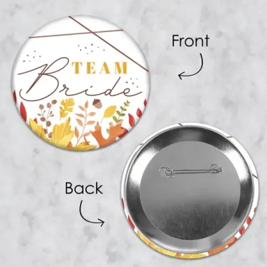 Big Dot of Happiness Fall Foliage Bride - 3 inch Autumn Leaves Bridal Shower and Wedding Party Badge - Pinback Buttons - Set of 8 image {6}