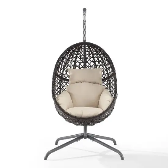 Calliope Indoor/Outdoor Wicker Hanging Egg Chair - Sand/Dark Brown - Crosley image {5}