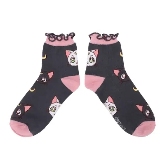 Sailor Moon Cosmic Symbols & Cats Women's 3-Pair Lettuce Edge Casual Quarter Crew Socks image {3}
