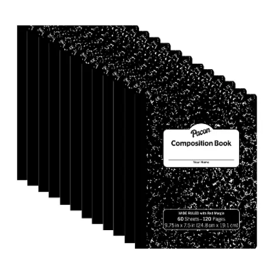 Pacon&reg; Composition Book, Black Marble, 3/8" Ruled w/Margin, 9-3/4" x 7-1/2", 60 Sheets, Pack of 12 image {2}