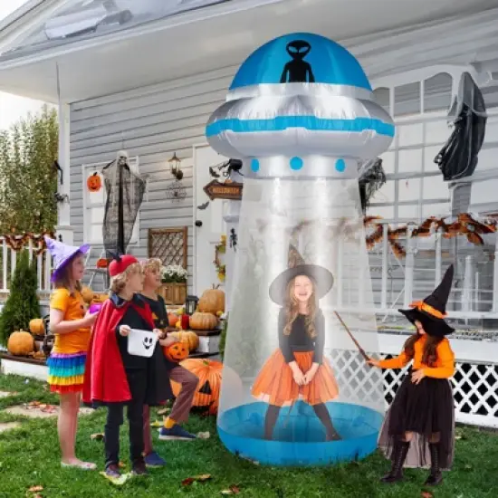 Angel Sar 8.8FT Halloween Inflatable UFO, Interactive Stand Inside Yard Decoration with LED Lights, for Indoor Outdoor Party Garden Decor image {9}