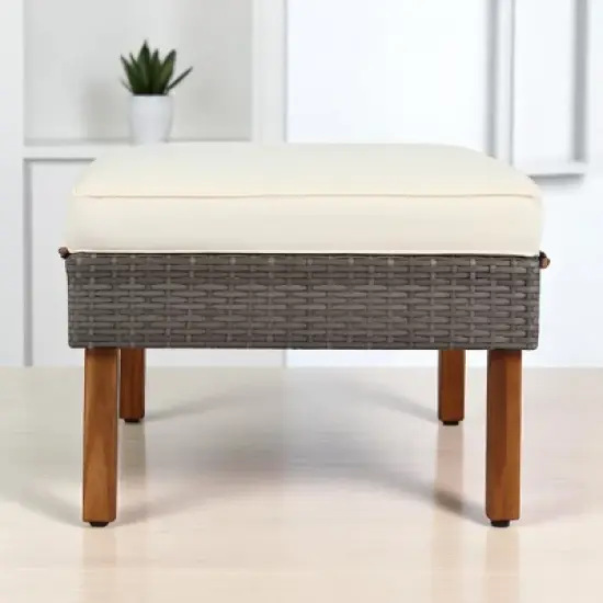 9-Piece Outdoor Patio Furniture Set with PE Wicker, Acacia Wood, Removable Cushions & Pillows, Multi-Functional Modular Sofa image {12}