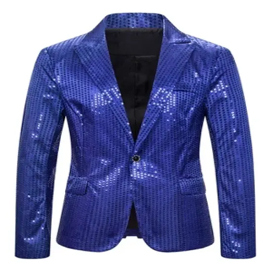 Lars Amadeus Men's Peak Lapel Party Wedding Shiny Sequins Tuxedo Blazers image {6}