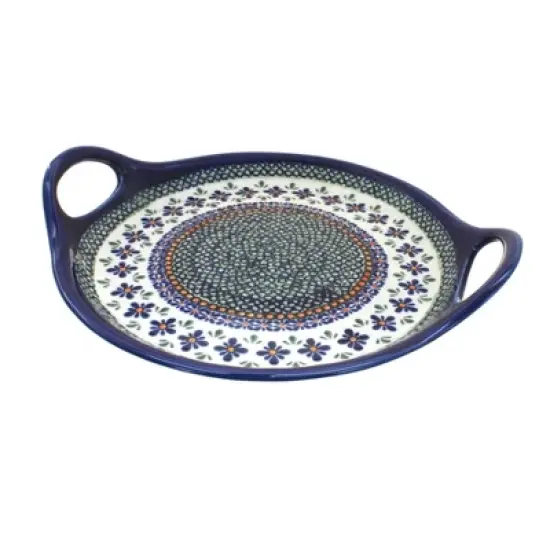 Blue Rose Polish Pottery 1333 Zaklady Round Serving Tray with Handles image {8}