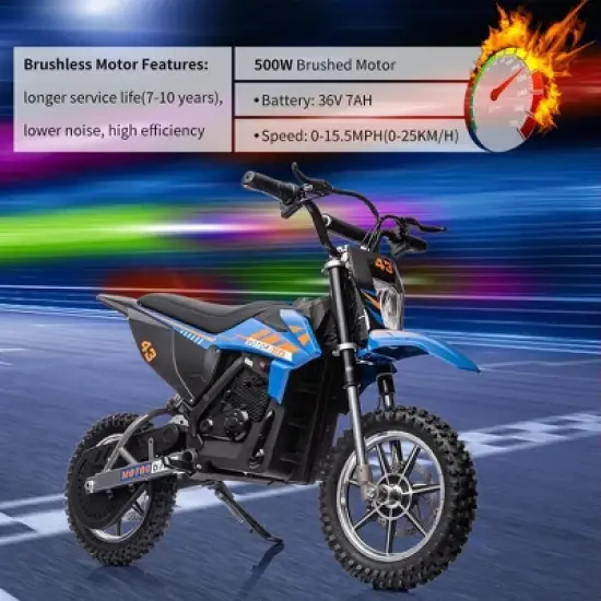 36V Electric Dirt Bike for Kids, Ride on Motorcycle 350W Brushless Motor Fast Speed 15.5MPH image {3}