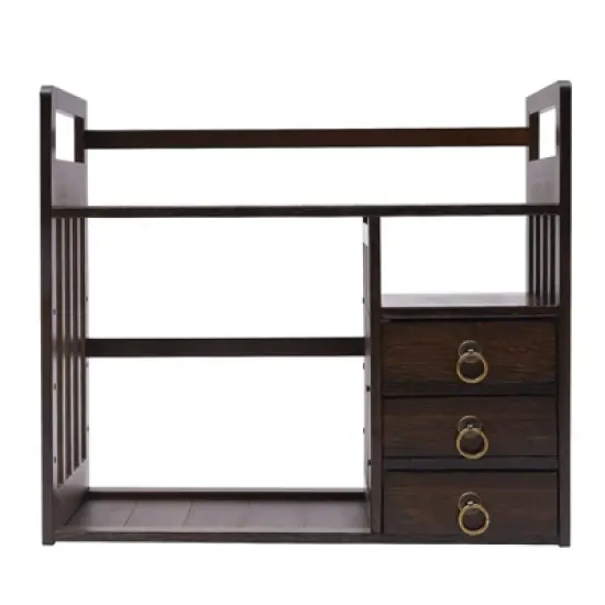 YIYIBYUS Desktop Bookshelf with 3 Drawer, Bamboo Tabletop Storage Container for Office, Home image {7}