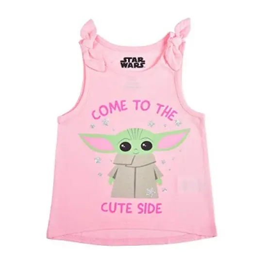 Star Wars The Mandalorian Girl's 3-Pack Come To The Cute Side Baby Yoda Bow Strap Tank Top, Ruffle Sleeve Tee and Casual Shorts for Kids image {5}