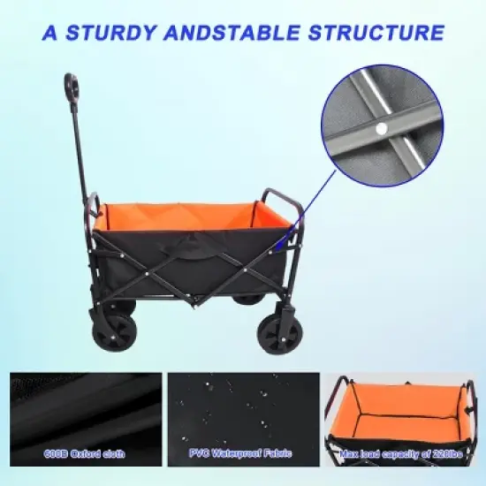 Mini Folding Wagon Garden Shopping Beach Cart (black+yellow) image {6}