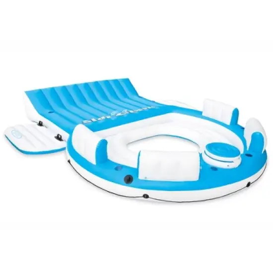 Intex Splash N Chill Island 4 Person Inflatable Float Lounger with Cup Holders, Backrests, Built In Cooler & Quick Fill Portable AC Electric Air Pump image {1}