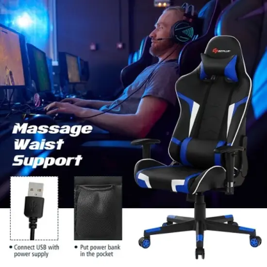 Costway Massage Gaming Chair Reclining Swivel Racing Office Chair w/Lumbar Support image {4}