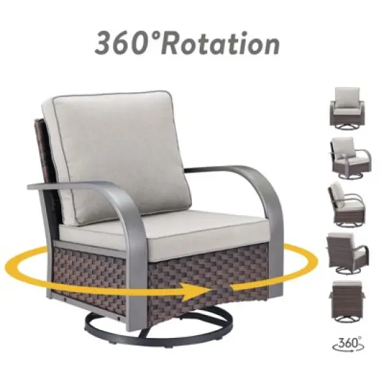 POCASSY 5PCS Outdoor Patio Furniture Set All-Weather Wicker Couch with Patio Swivel Rocking Outdoor Chairs and Ottomans, Patio Sofa Set for Backyard image {8}