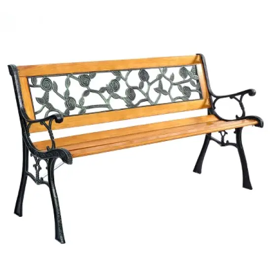 Tangkula Garden Iron Bench Porch Path Hardwood Chair for Patio Park Outdoor Deck image {3}