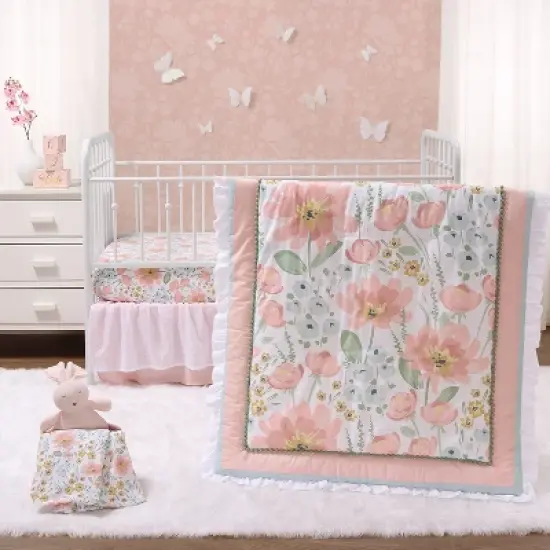 The Peanutshell Organic Cotton Crib Bedding Set for Baby Girls, Wildflower, 4 Pieces image {7}