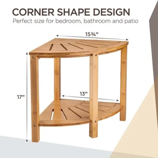 Bambusi Bamboo Corner Bench with Shelf for Bathroom, Living Room, Entryway or Outside image {2}