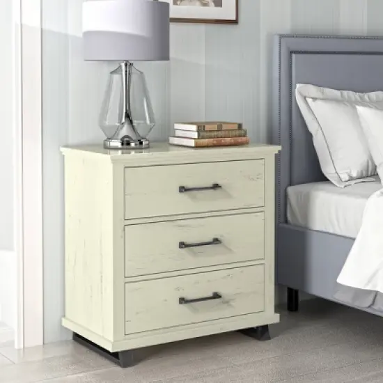 Festivo 2pc Contemporary 3 Drawer Nightstand Side Table Set Saw Cut Off-White image {3}