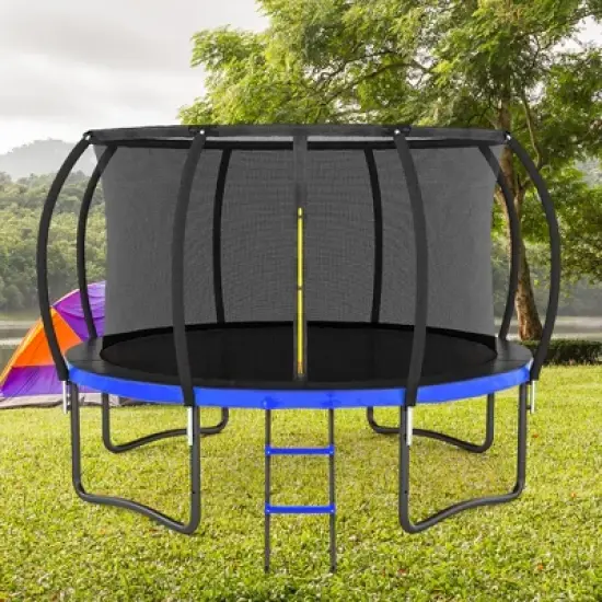QingMoon 12FT Pumpkin Trampolines with Safety Net,Ladder, Coating Metal Frame,PVC Spring Cover Padding Easy to Install  for Kids and Adults image {1}