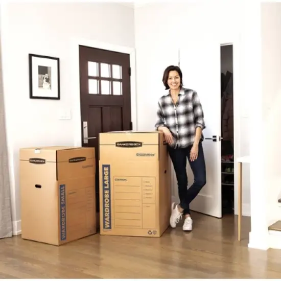Bankers Box 3pk SmoothMove Short Wardrobe Moving Boxes - Fellowes: Recyclable Brown Paper, 20"x20", Moving Supplies image {5}